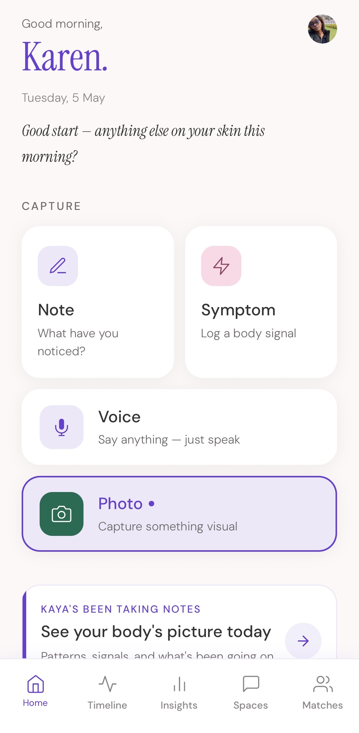 Kaya app home screen