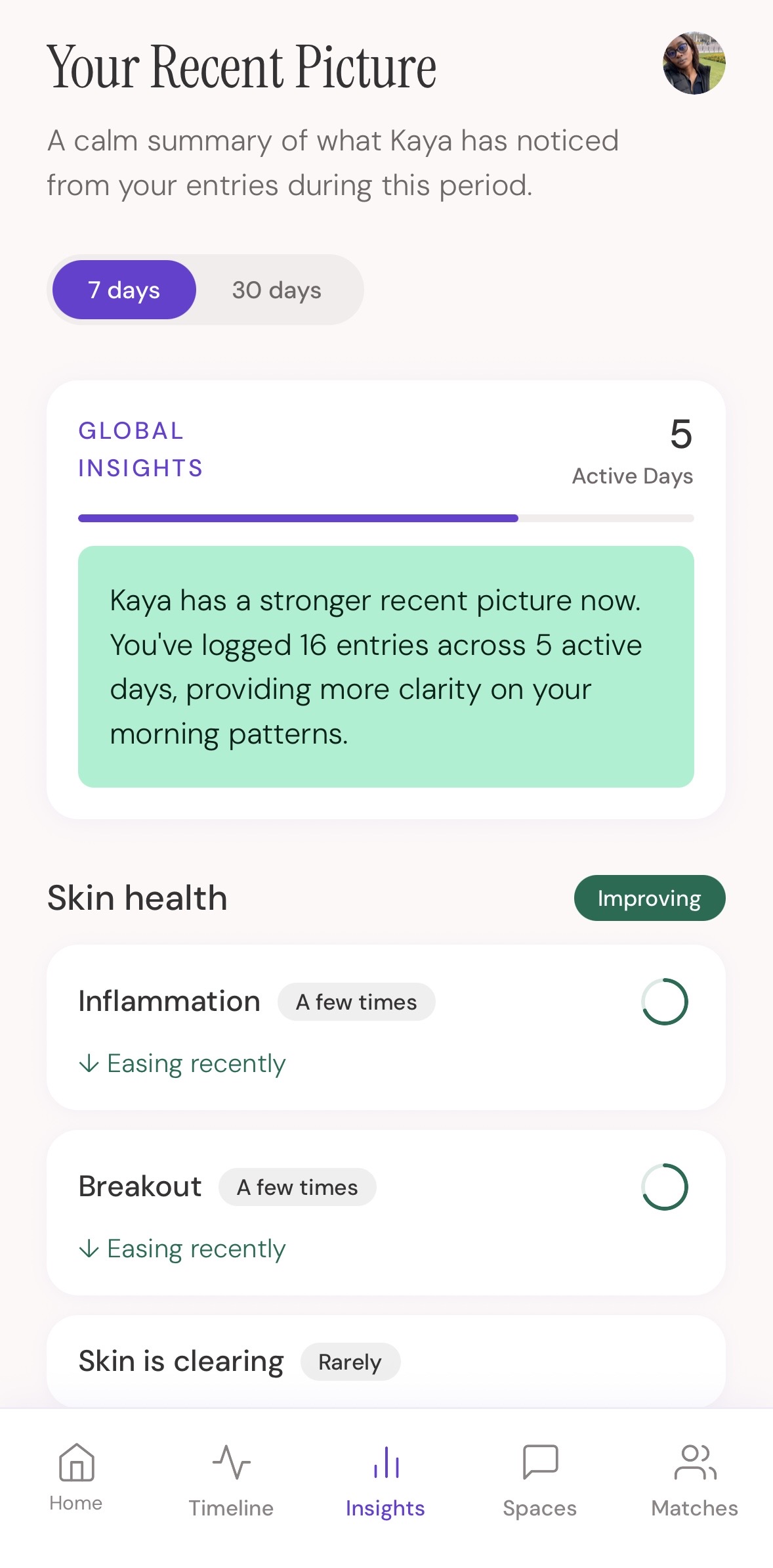 Body insights summary in Kaya